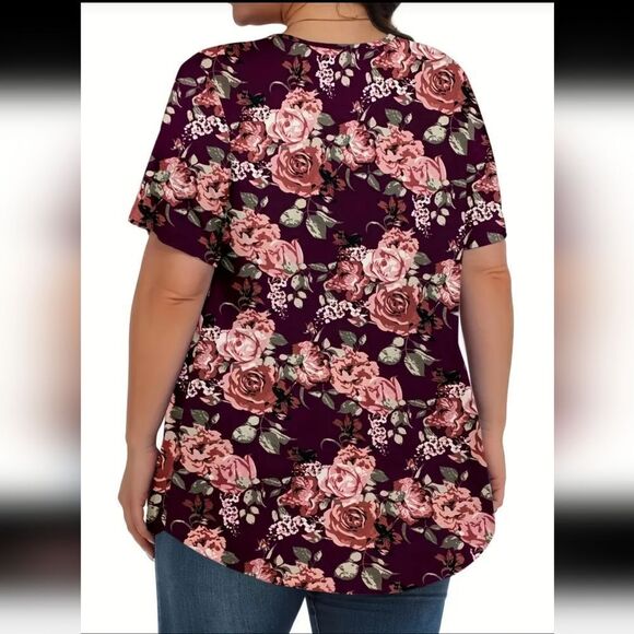 Pretty Crew Neck Floral Print Ruched Top Sz 20 - Picture 2 of 2